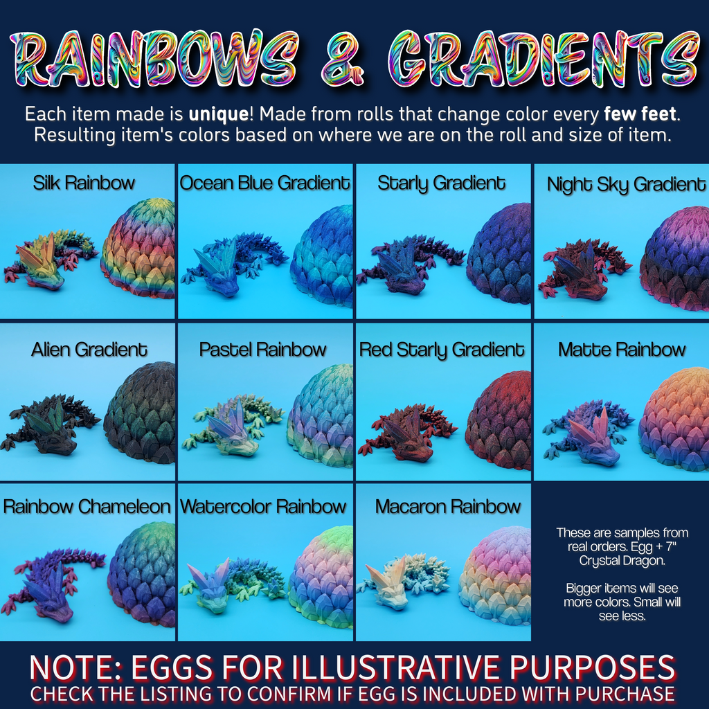 Dragon Egg and Dragons - 3d Printed Articulated Dragon w/ Colored Eyes - 12+ dragons